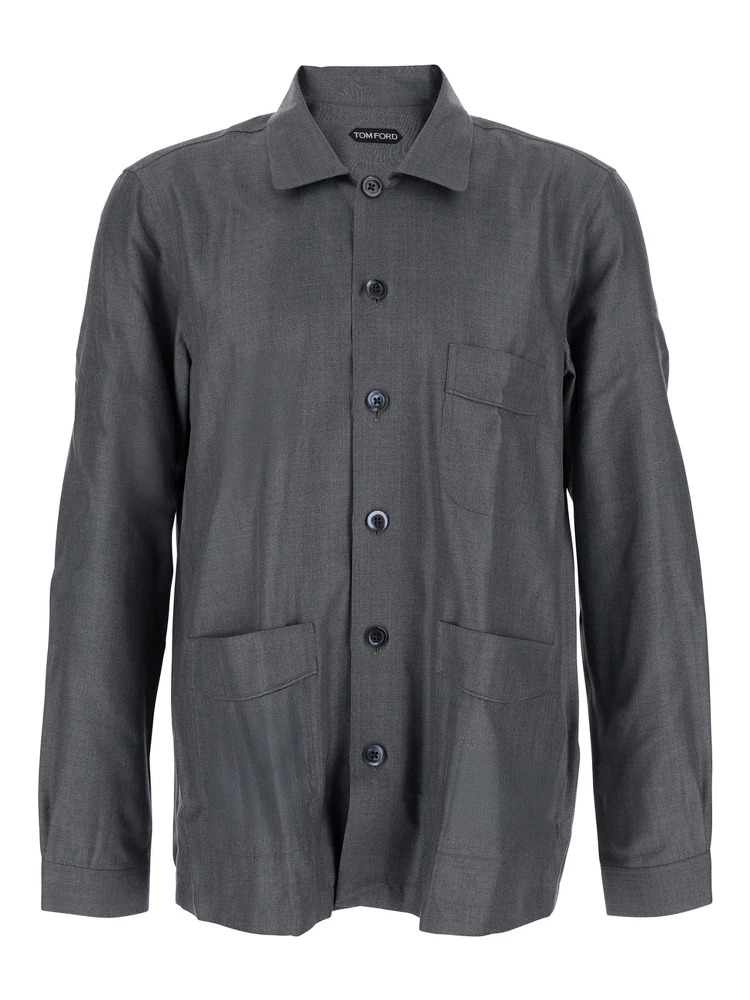 Grey Shirt with Chest Pocket in Silk Man