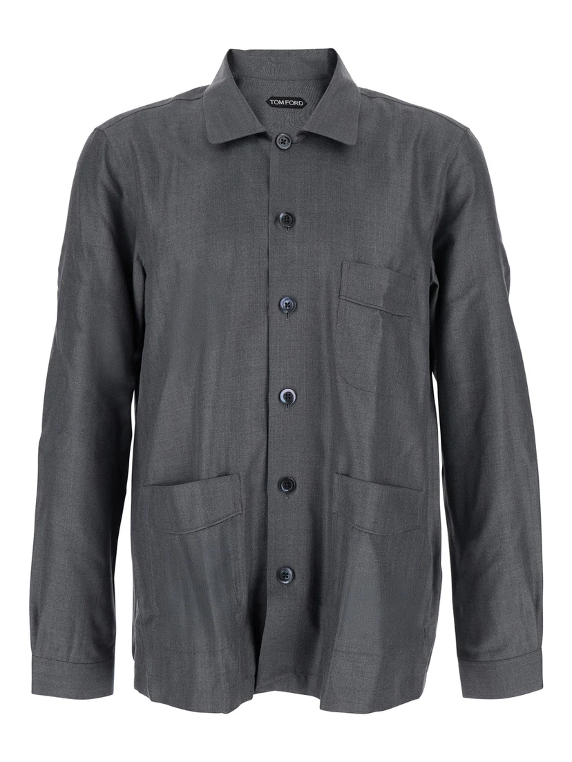 Grey Shirt with Chest Pocket in Silk Man