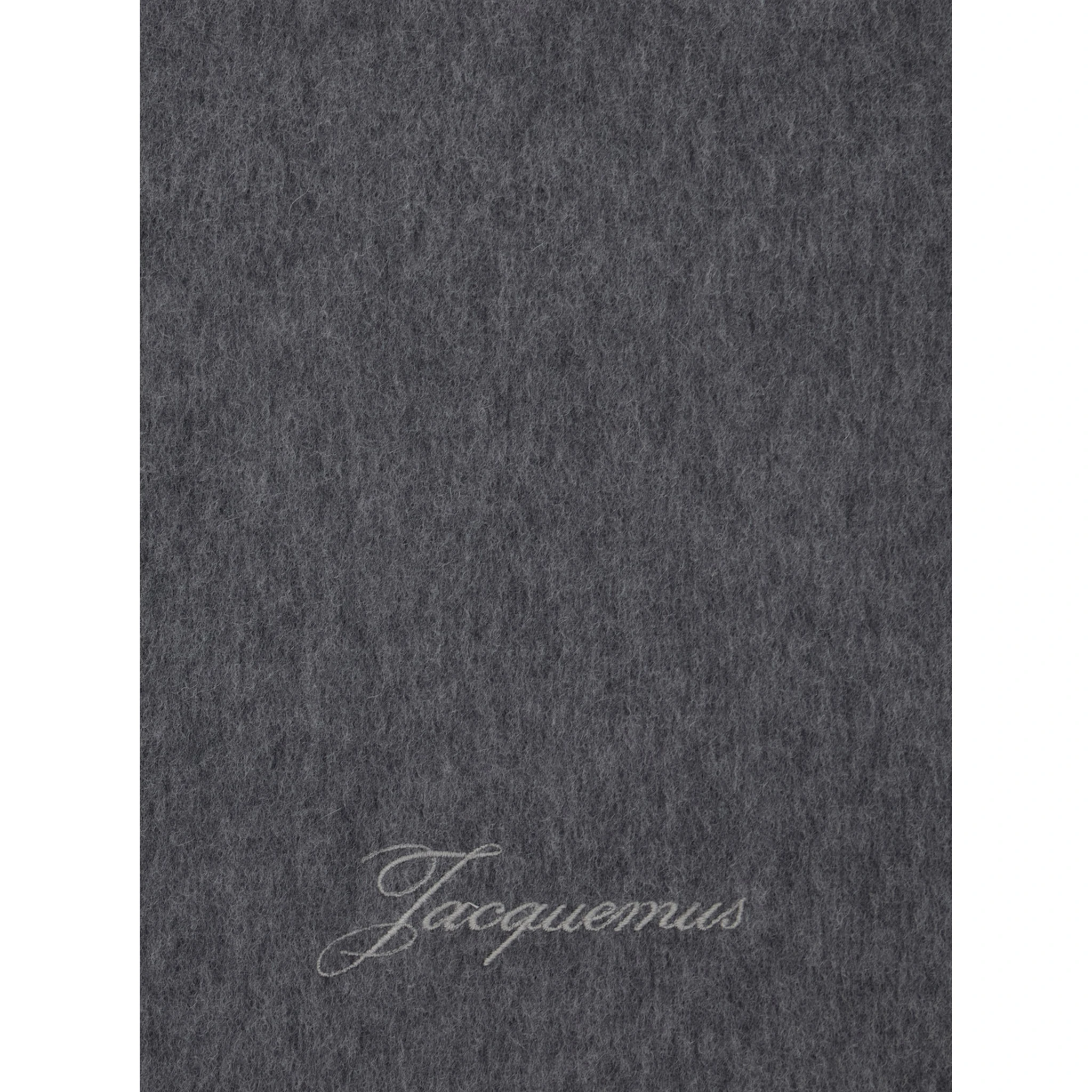 Grey Rectangular Scarf with Logo Lettering on the Front in Wool and Cashmere Woman