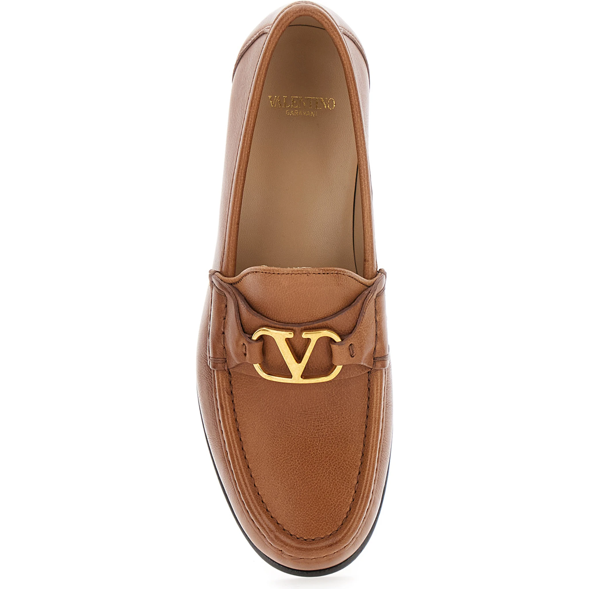 Beige Loafers with VLogo Signature Detail in Leather Man