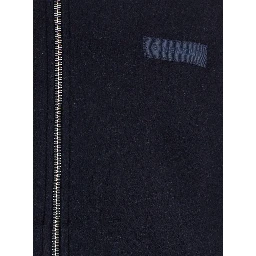 Blue Jacket with High Neck and Logo Patch on the Front in Wool and Cashmere Blend Man