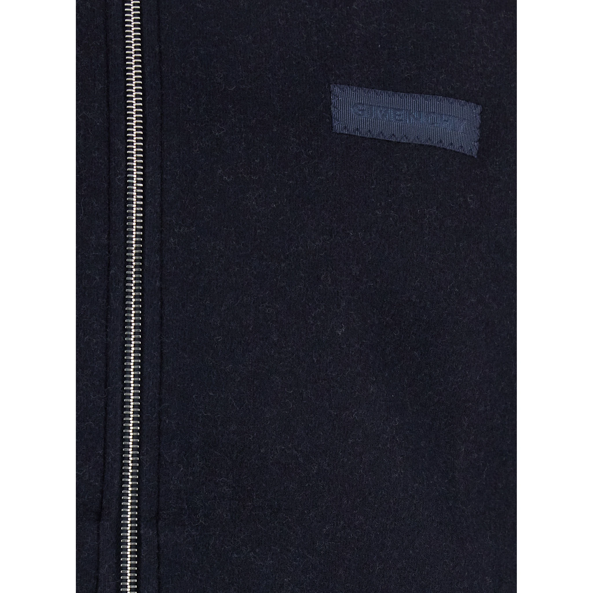 Blue Jacket with High Neck and Logo Patch on the Front in Wool and Cashmere Blend Man