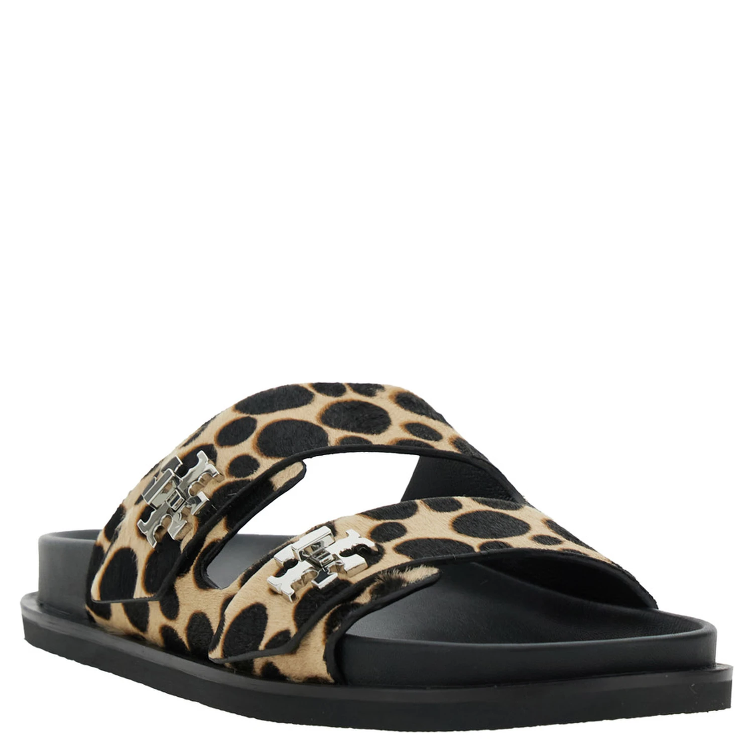 Turnlock Brown Sandals with Double Strap and Leopard Print in Leather Woman