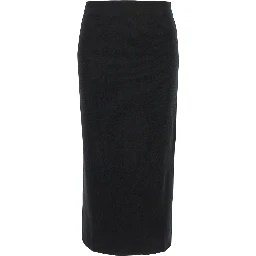 Black Skirt with High Elastic Waist and Straight Hem in Wool and Cashmere Stretch Woman