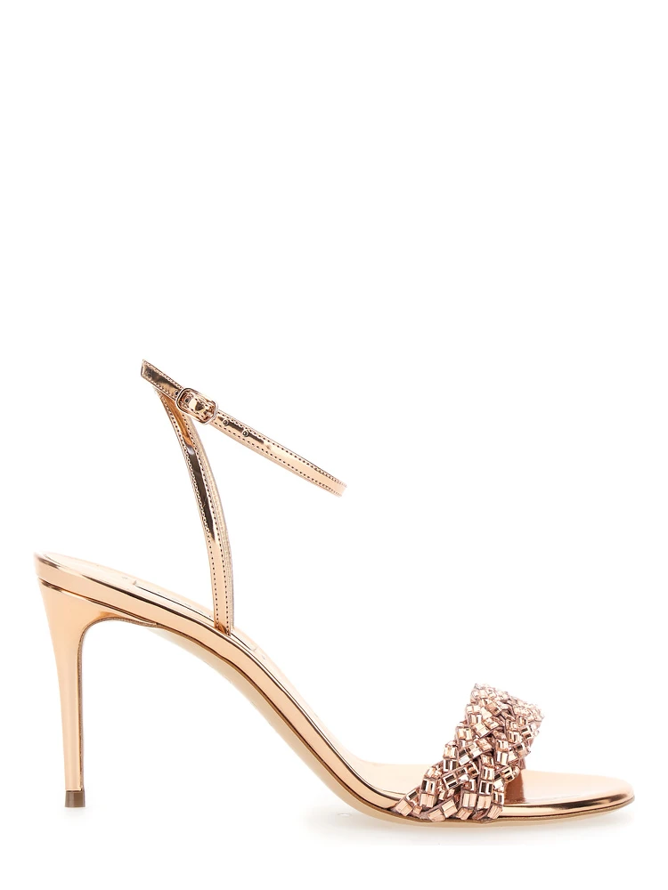 Starlink Pink Sandals with High Stiletto Heel and Braided Embellishment in Ecoleather Woman
