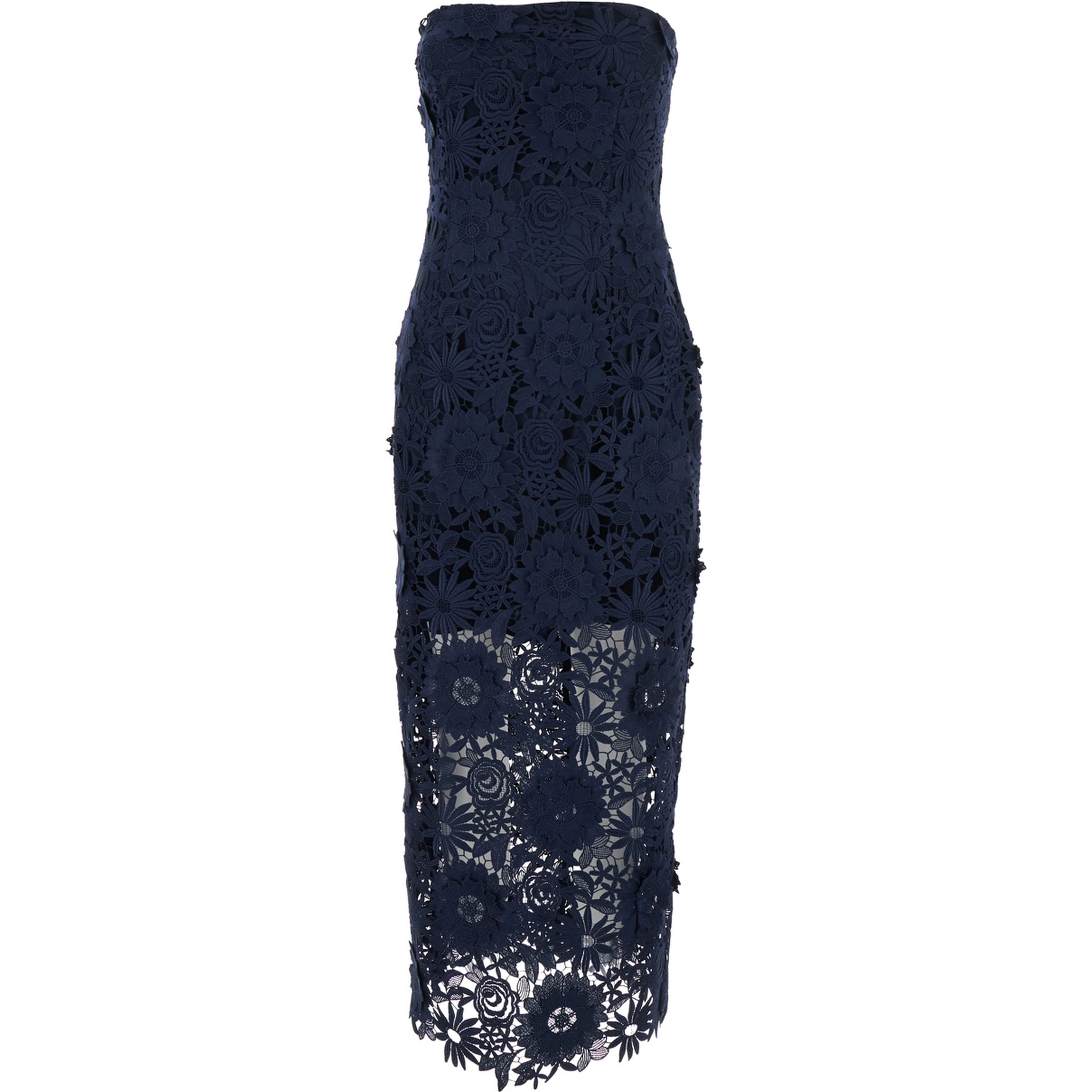 Blue Dress with Semi Transparent Design and Floral Decorations in Fabric Woman