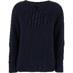 Harald Blue Cable-Knit Sweater with U Neckline in Cotton Woman