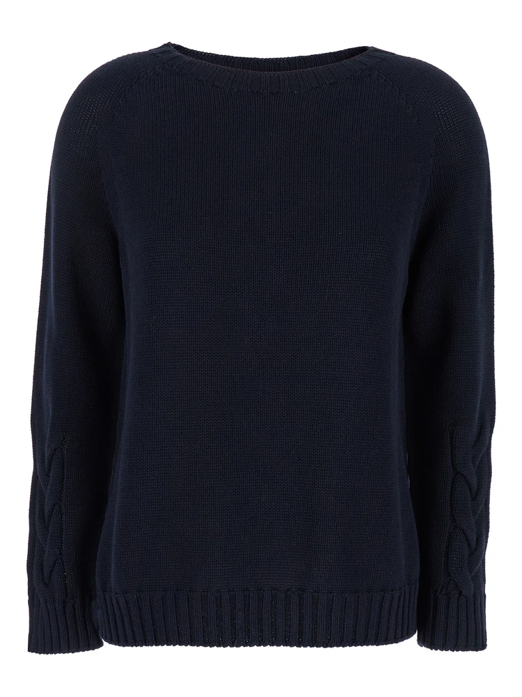 Harald Blue Cable-Knit Sweater with U Neckline in Cotton Woman