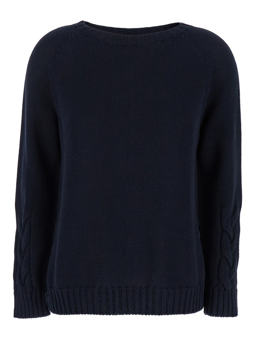 Harald Blue Cable-Knit Sweater with U Neckline in Cotton Woman