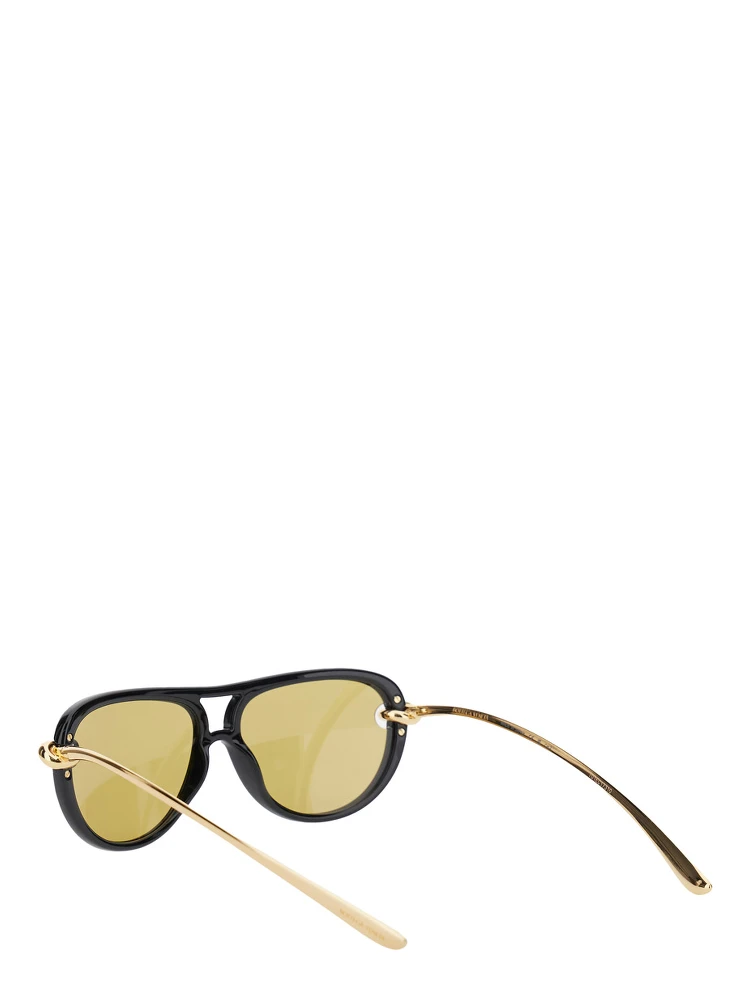 Metallic Sunglasses with Cut-Out Motif on the Temples and Knot Detail on the Temples in Acetate Woman