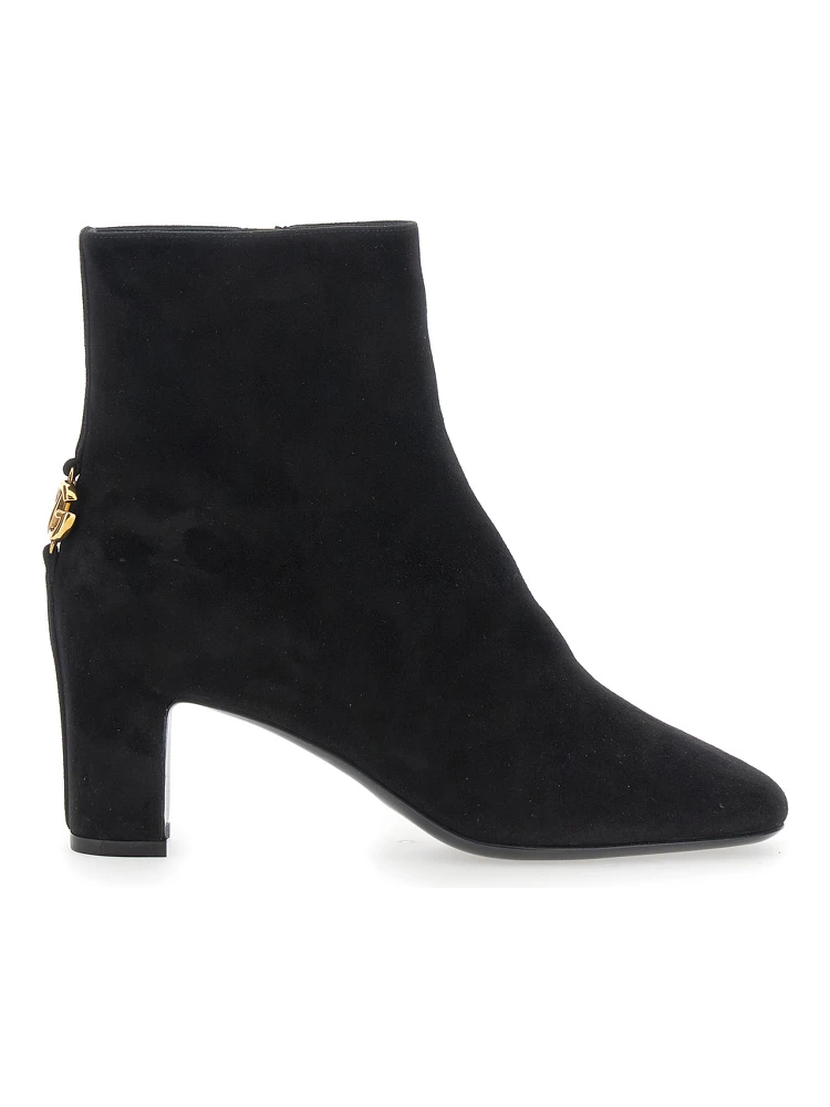 Black Ankle Boots with DG Logo Plaque on the Back in Suede Woman