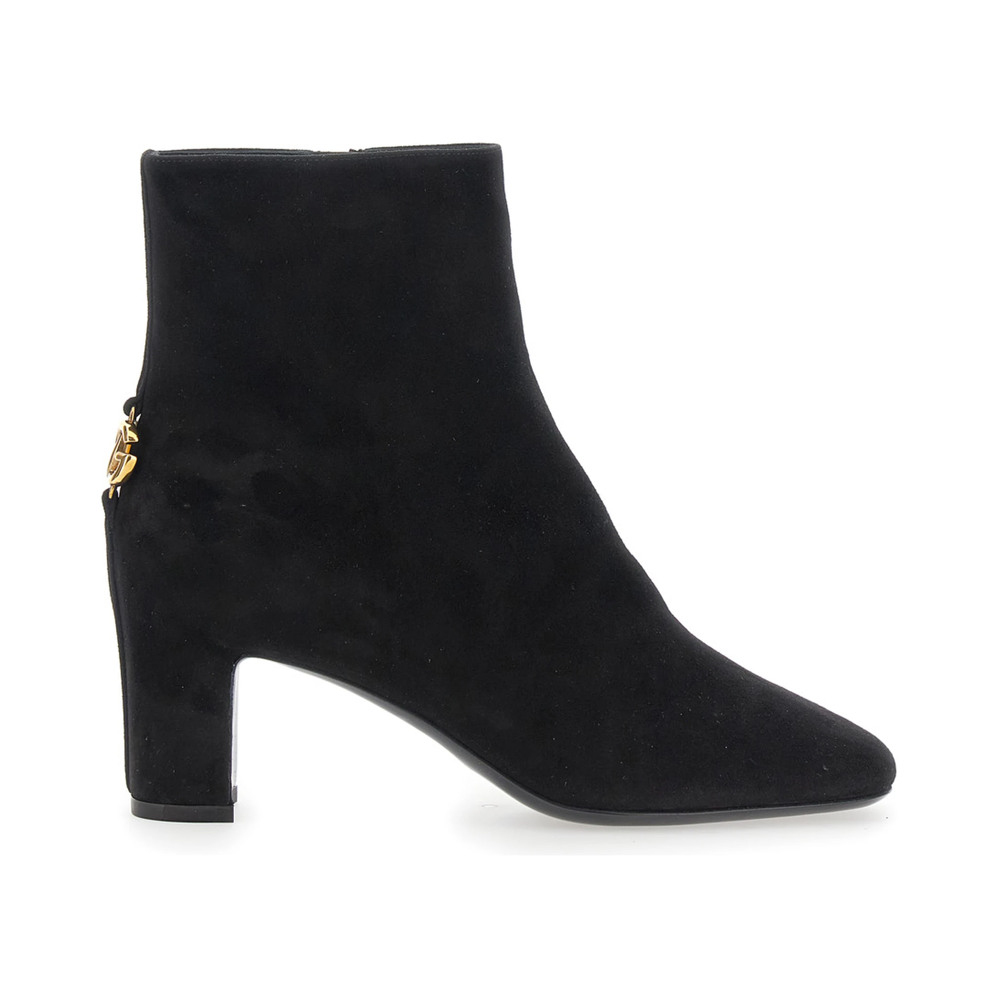 Black Ankle Boots with DG Logo Plaque on the Back in Suede Woman