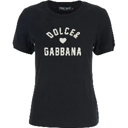 Black Crewneck T-Shirt with Maxi Logo Lettering on the Front in Cotton Woman
