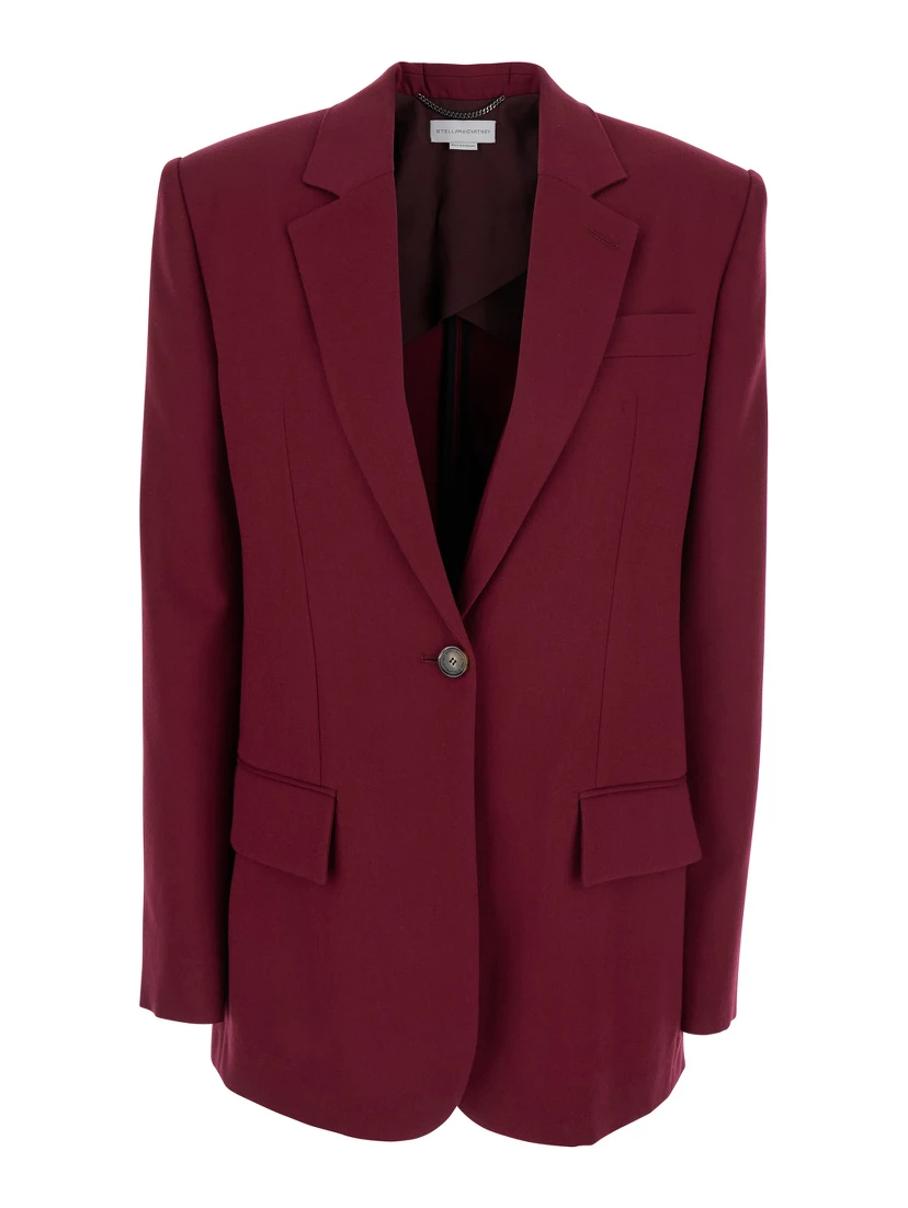 Bordeaux Single-Breasted Jacket with Notched Revers in Cotton Blend Woman