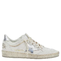 Ballstar White Low Top Sneakers with Laminated Star Patch on the Side and Laminated Heel with Logo Lettering in Leather Woman