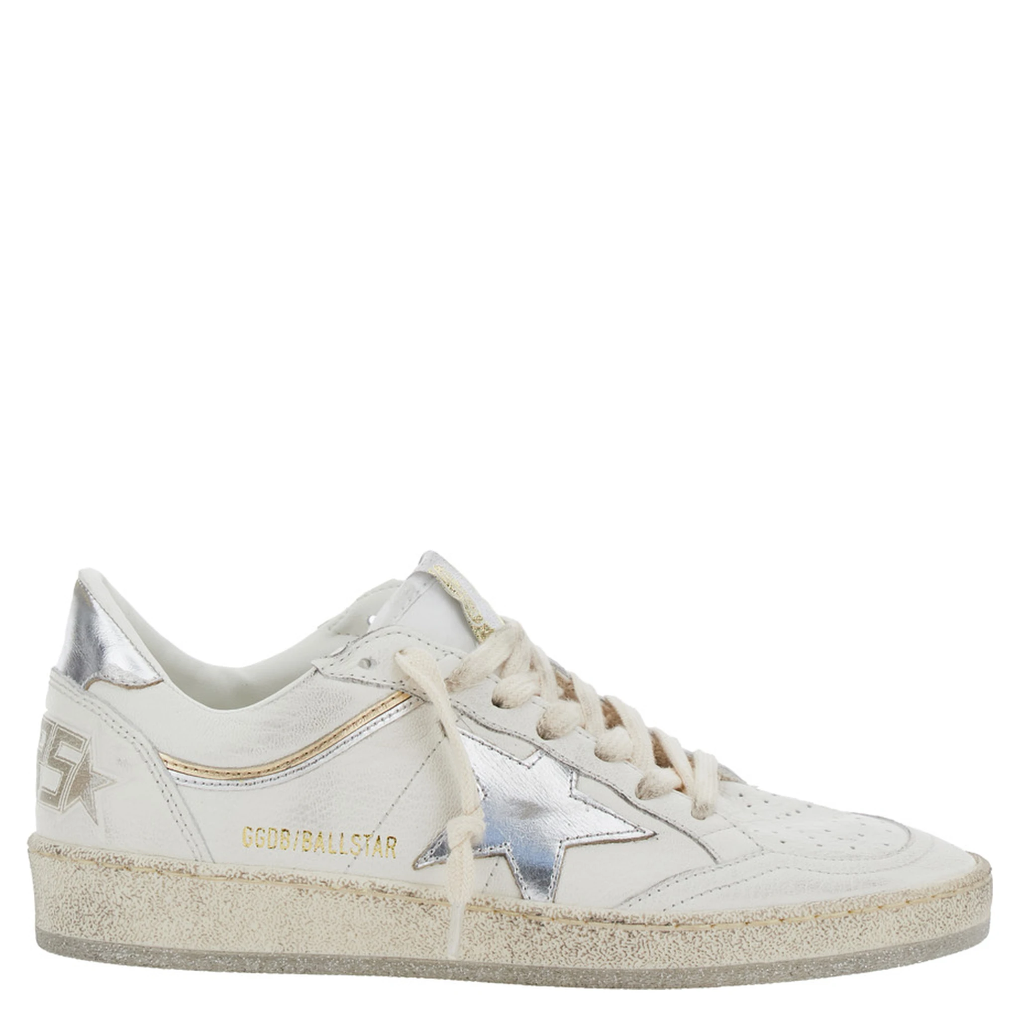 Ballstar White Low Top Sneakers with Laminated Star Patch on the Side and Laminated Heel with Logo Lettering in Leather Woman