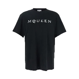 Black Crewneck T-Shirt with Logo Print on the Front in Cotton Man