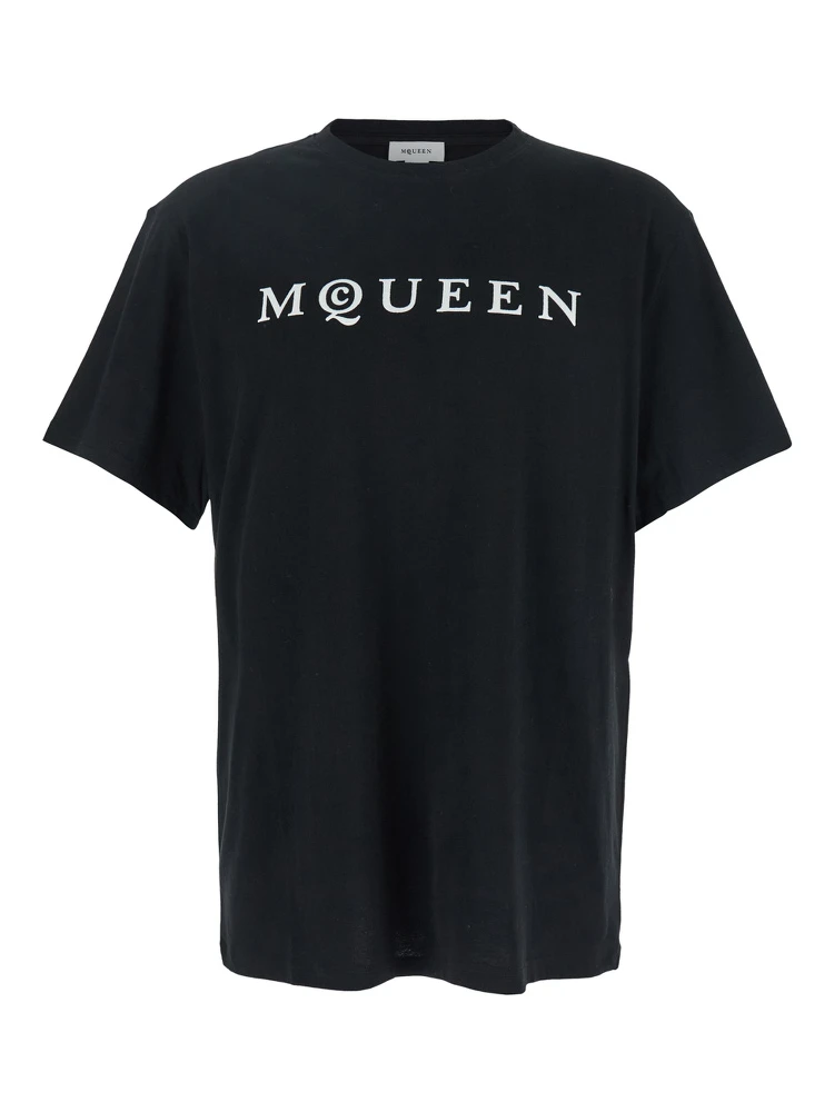 Black Crewneck T-Shirt with Logo Print on the Front in Cotton Man