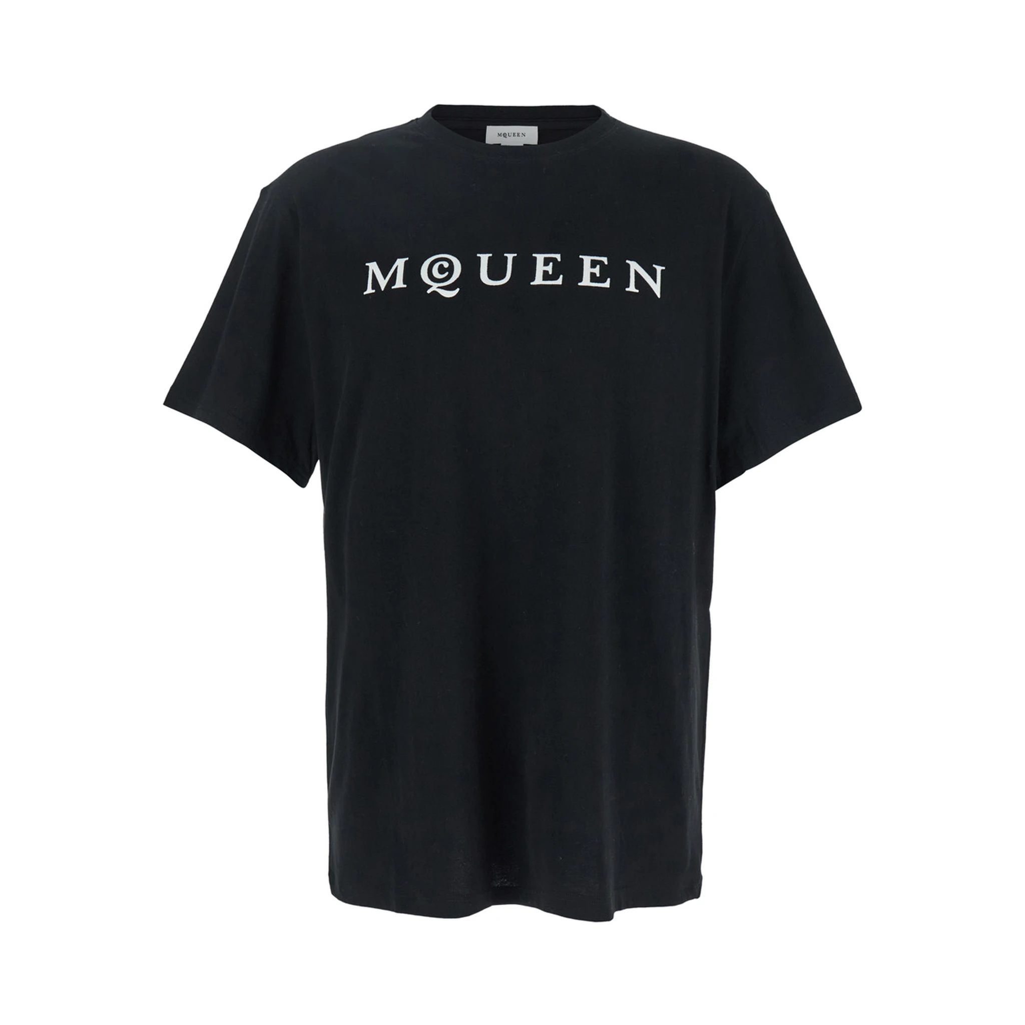 Black Crewneck T-Shirt with Logo Print on the Front in Cotton Man