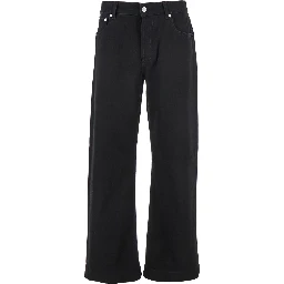 Black Jeans with Belt Loops and Logo Patch on the Rear in Denim Man