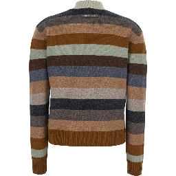 Multicolor Sweater with Striped Design and Back Logo Patch in Wool Woman