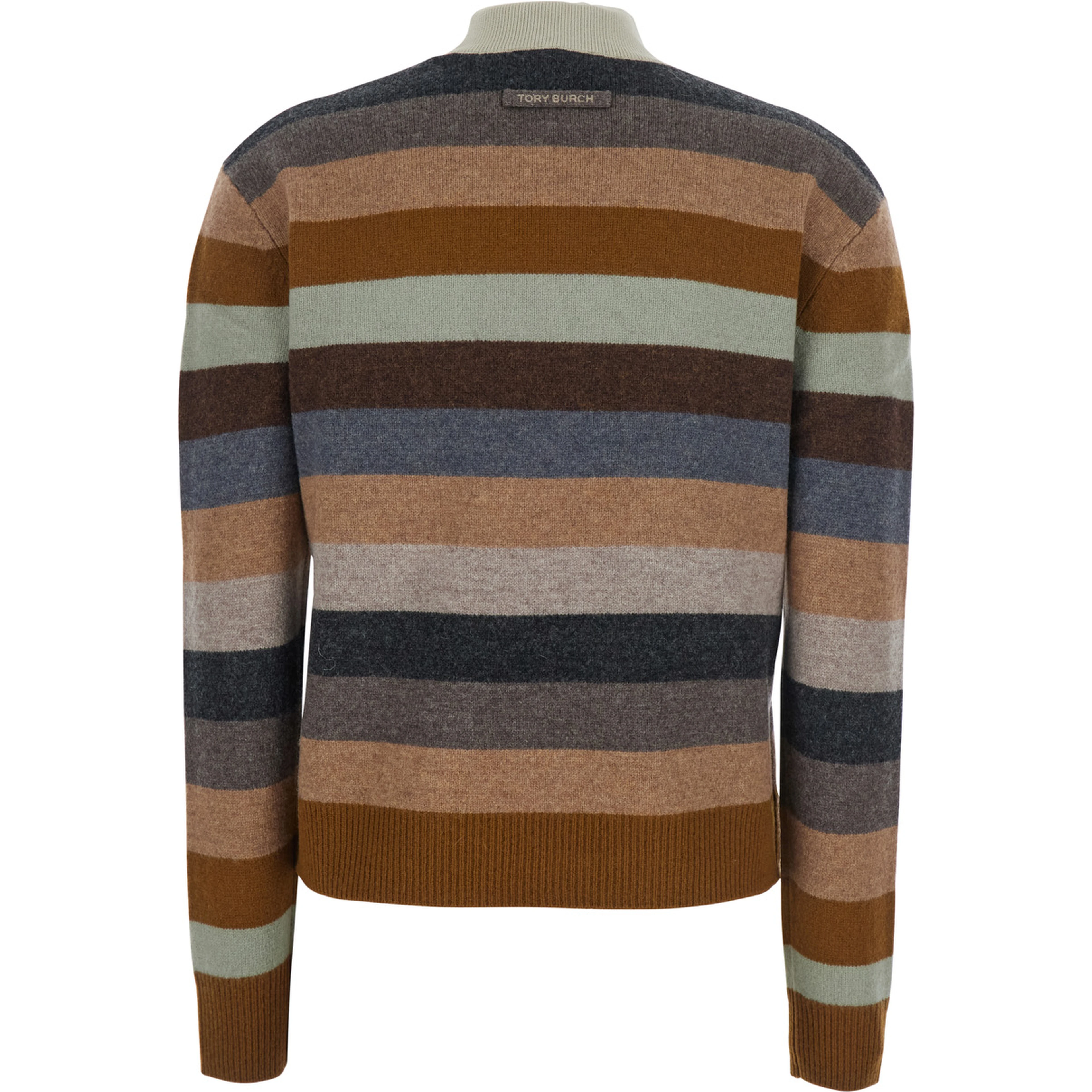 Multicolor Sweater with Striped Design and Back Logo Patch in Wool Woman