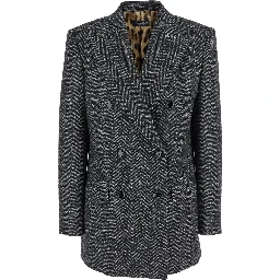 Grey Double-Breasted Jacket with Peak Revers in Wool Blend Woman