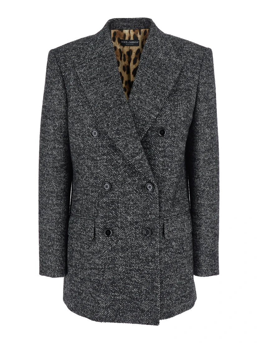 Grey Double-Breasted Jacket with Peak Revers in Wool Blend Woman