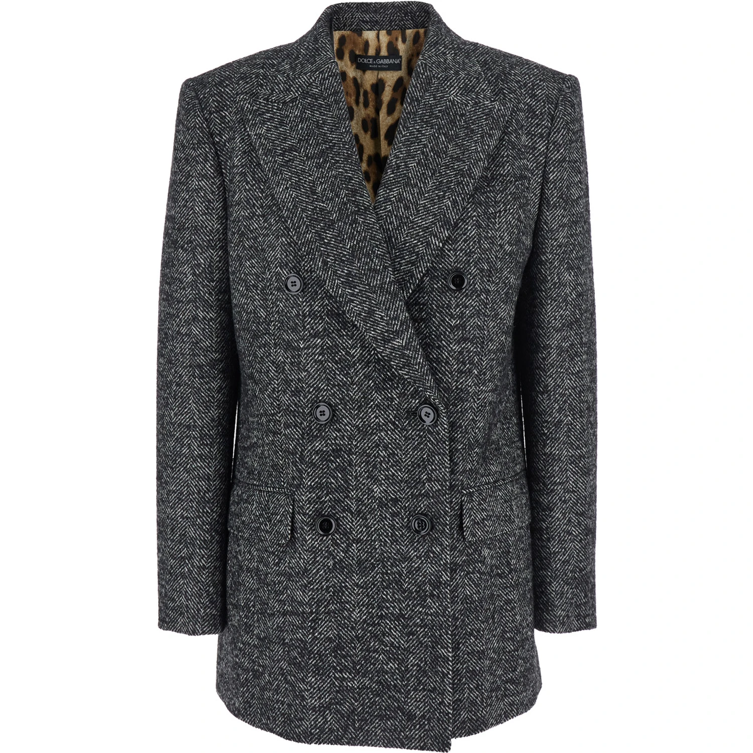 Grey Double-Breasted Jacket with Peak Revers in Wool Blend Woman