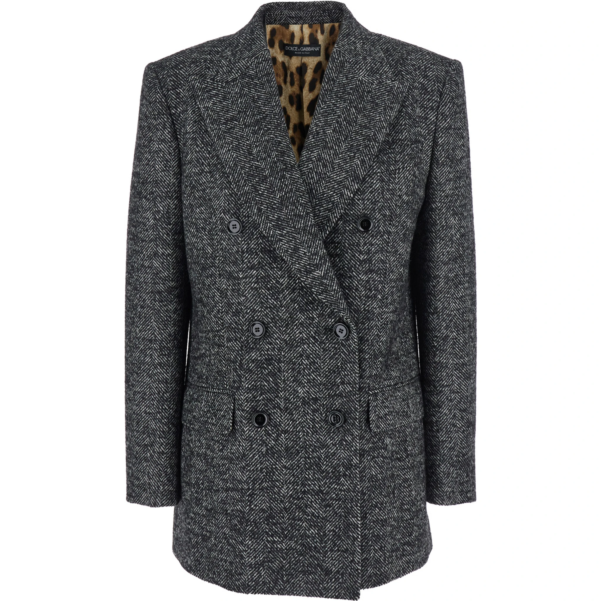 Grey Double-Breasted Jacket with Peak Revers in Wool Blend Woman