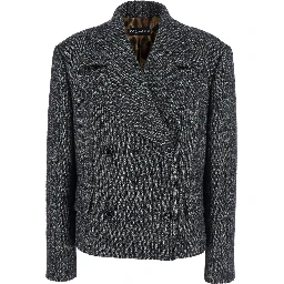 Grey Double-Breasted Jacket with Notched Revers in Wool Blend Woman