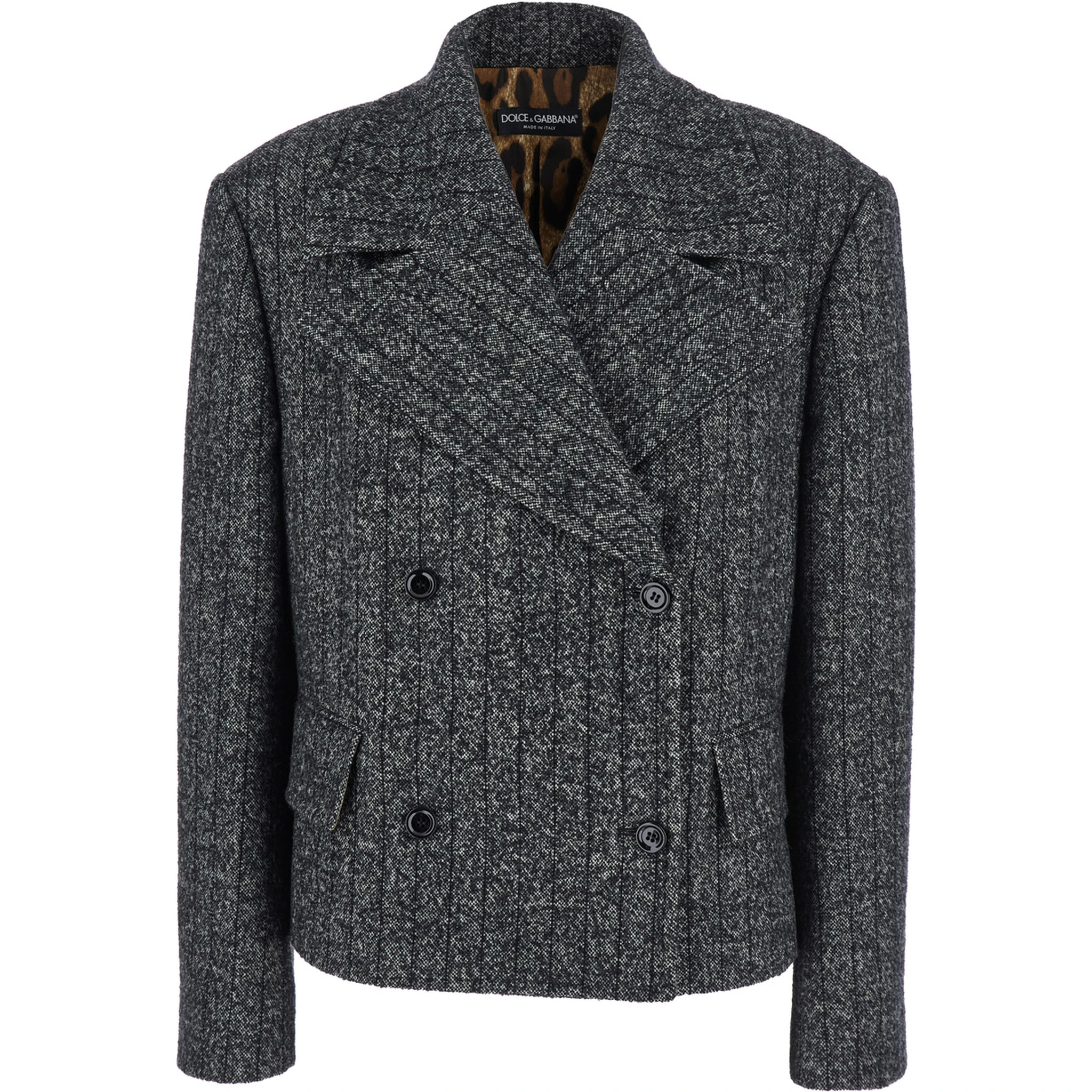 Grey Double-Breasted Jacket with Notched Revers in Wool Blend Woman