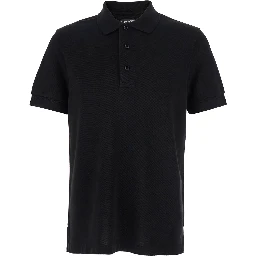 Black Polo Shirt with Classic Collar in Cotton Blend Man