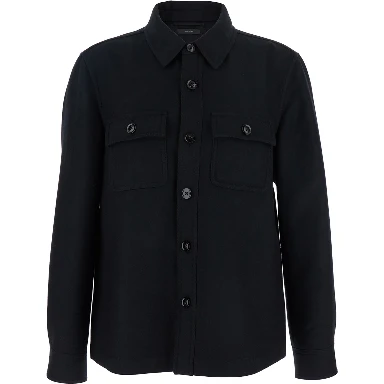 Black Jacket with Flap Pockets on the Chest in Wool Man