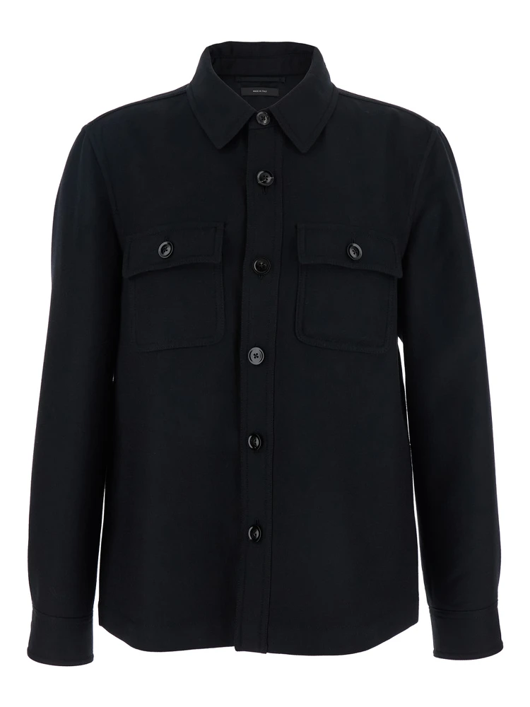 Black Jacket with Flap Pockets on the Chest in Wool Man