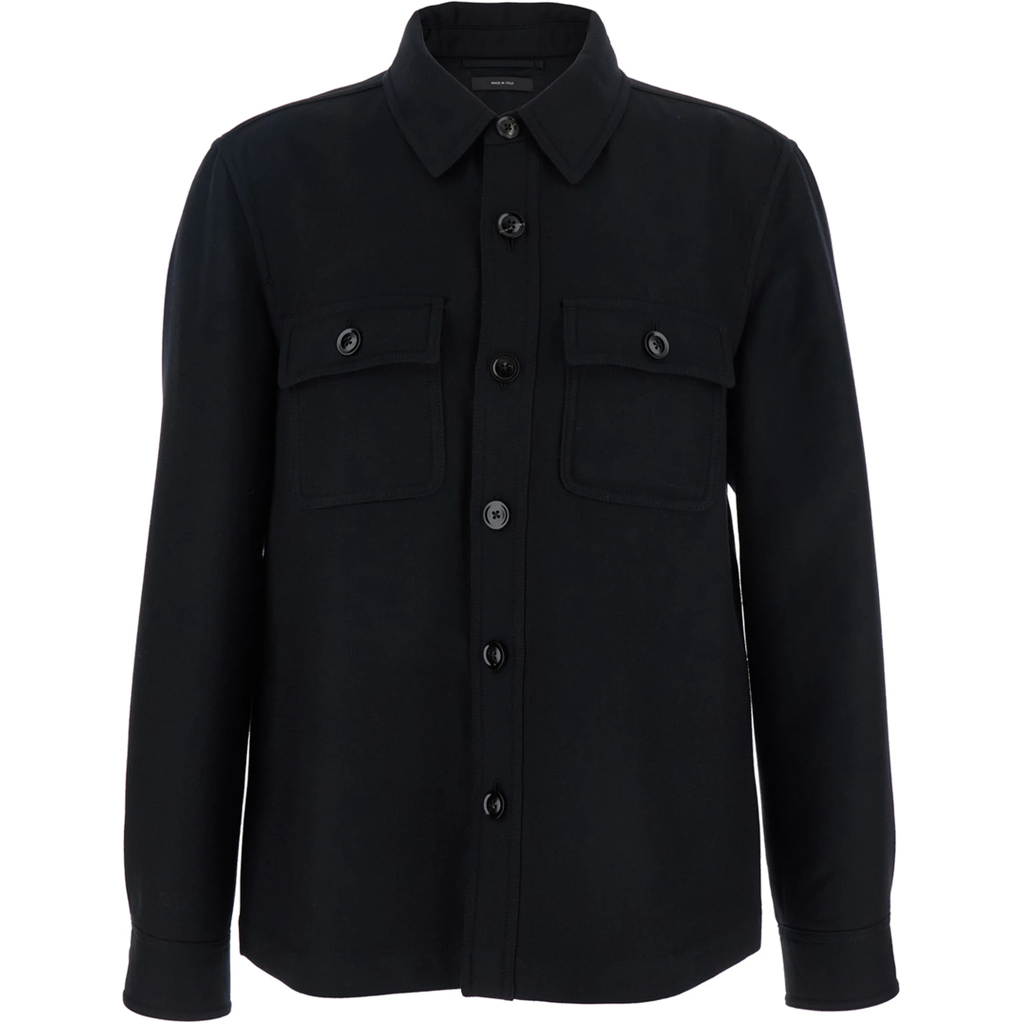 Black Jacket with Flap Pockets on the Chest in Wool Man