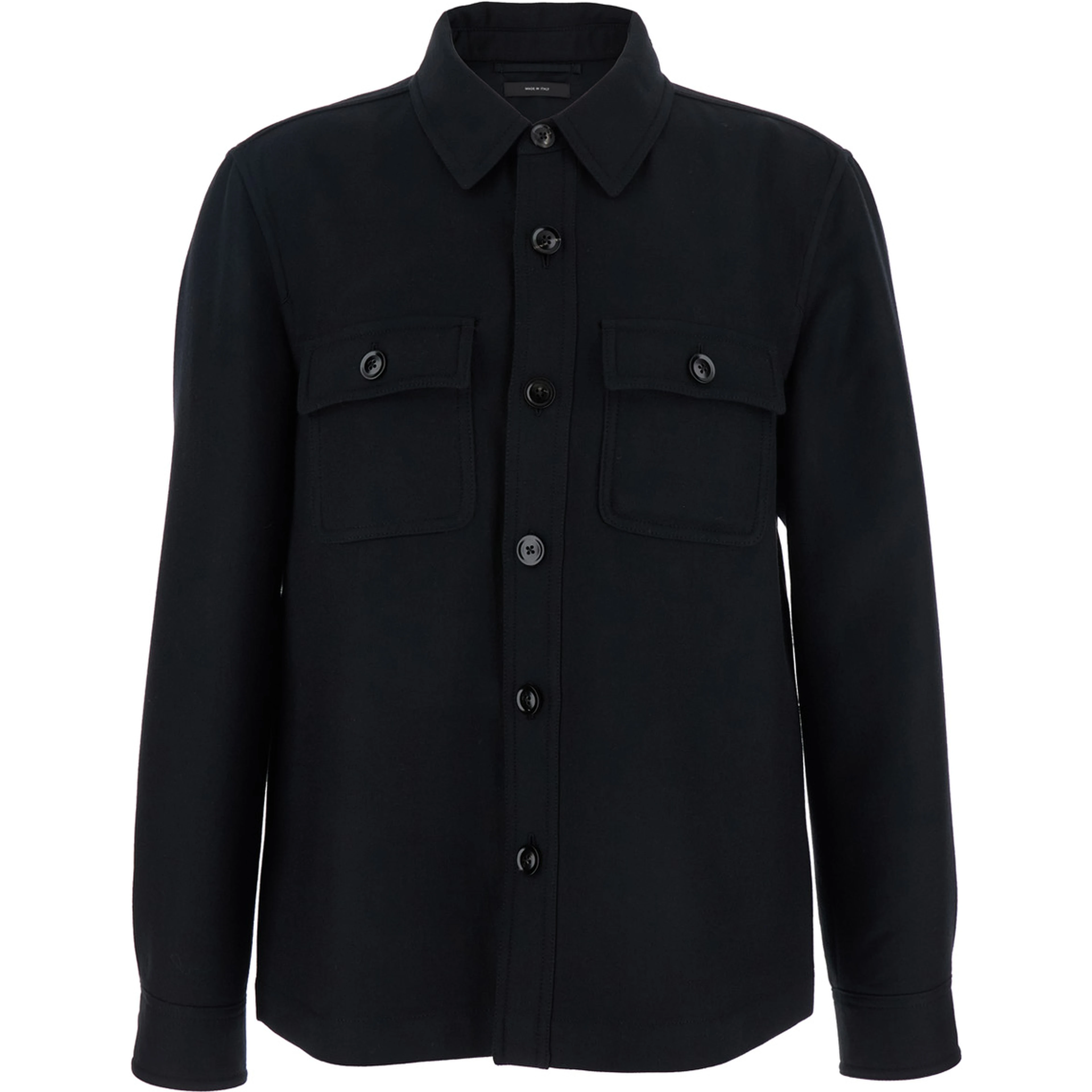 Black Jacket with Flap Pockets on the Chest in Wool Man