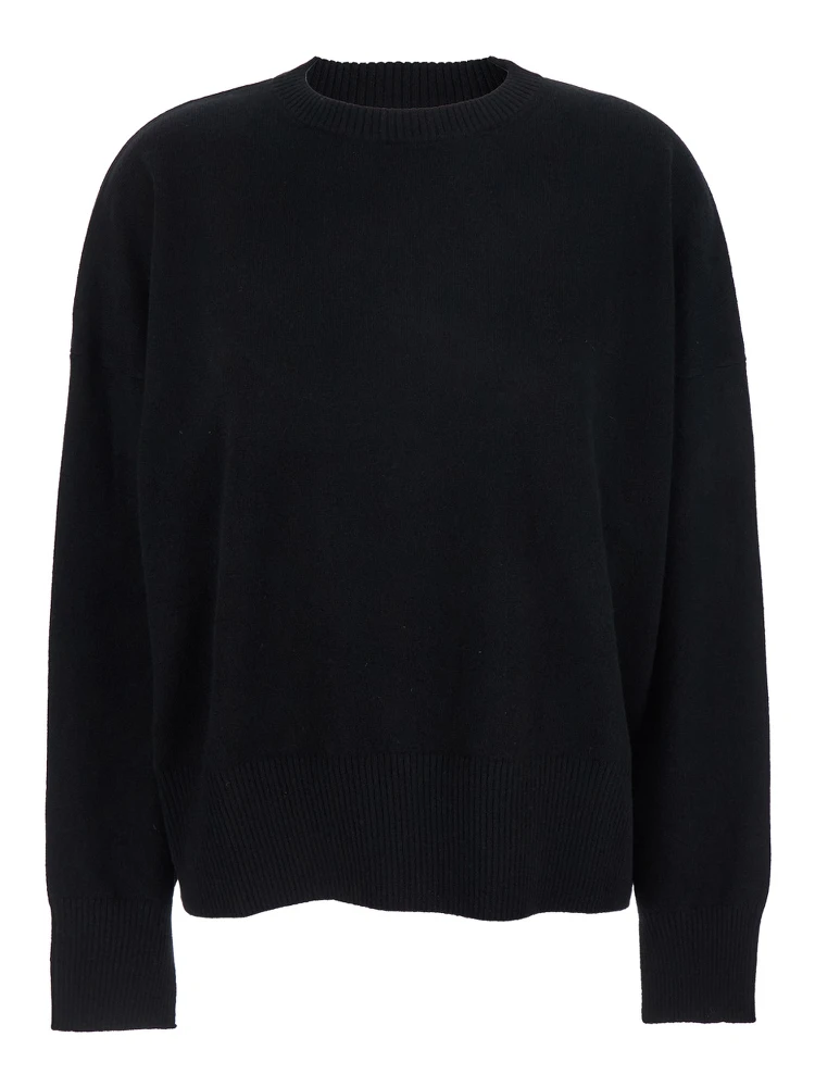 Black Crewneck Sweater with Ribbed Trims in Cashmere Woman