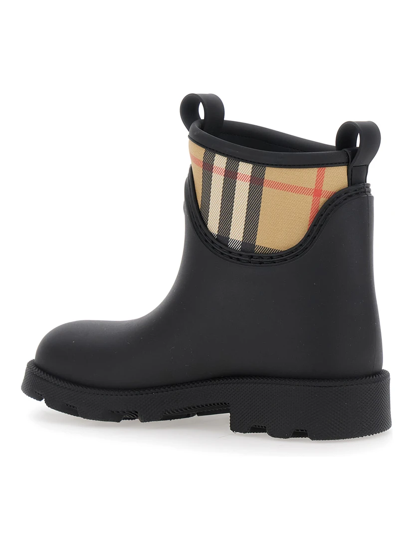 Marsh Black Ankle Boots with Embossed EKD Logo and Check Motif in Rubber Woman