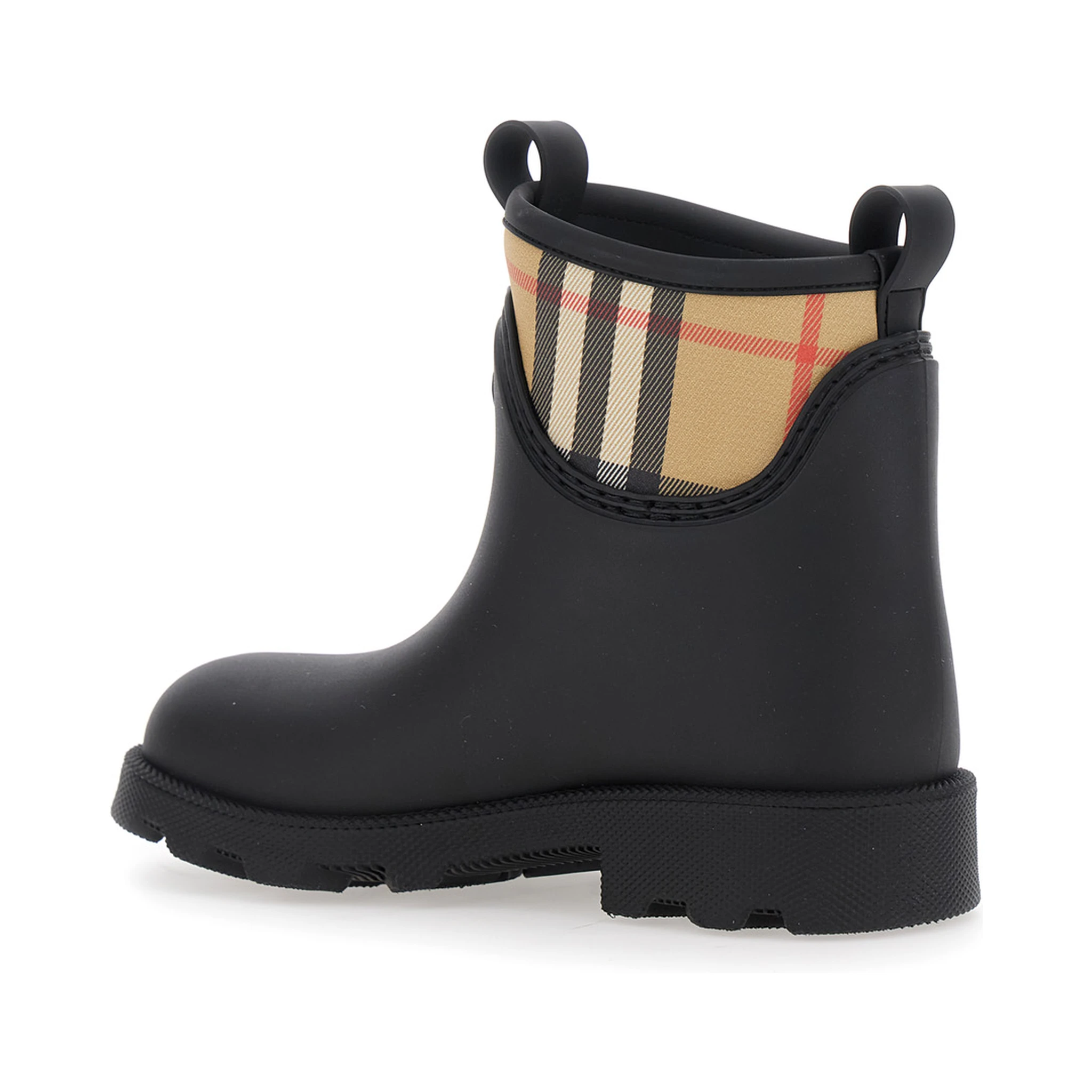 Marsh Black Ankle Boots with Embossed EKD Logo and Check Motif in Rubber Woman