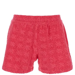 Terry Pink Shorts with Elastic Waist and All-Over Logo Embroidery in Cotton Blend Stretch Woman