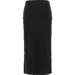 Black Skirt with High Elastic Waist and Straight Hem in Wool and Cashmere Stretch Woman