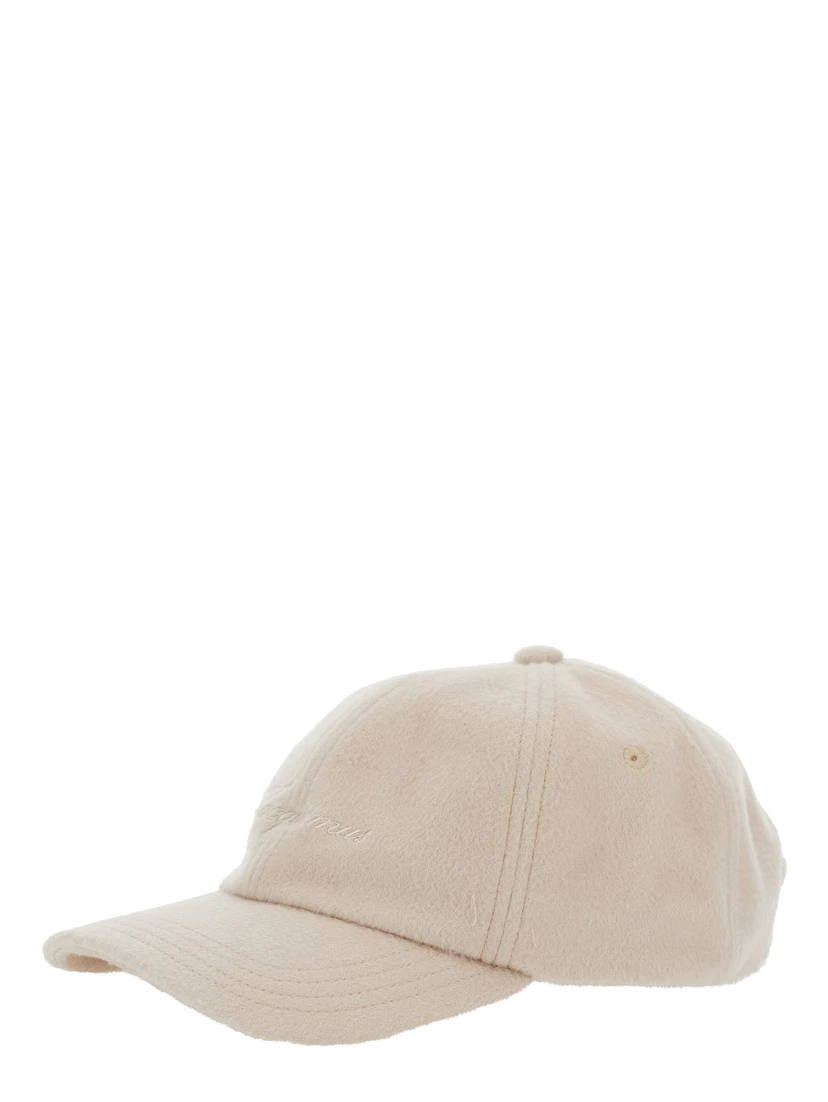 Beige Baseball Cap with Logo Lettering Embroidery on the Front in Wool Man