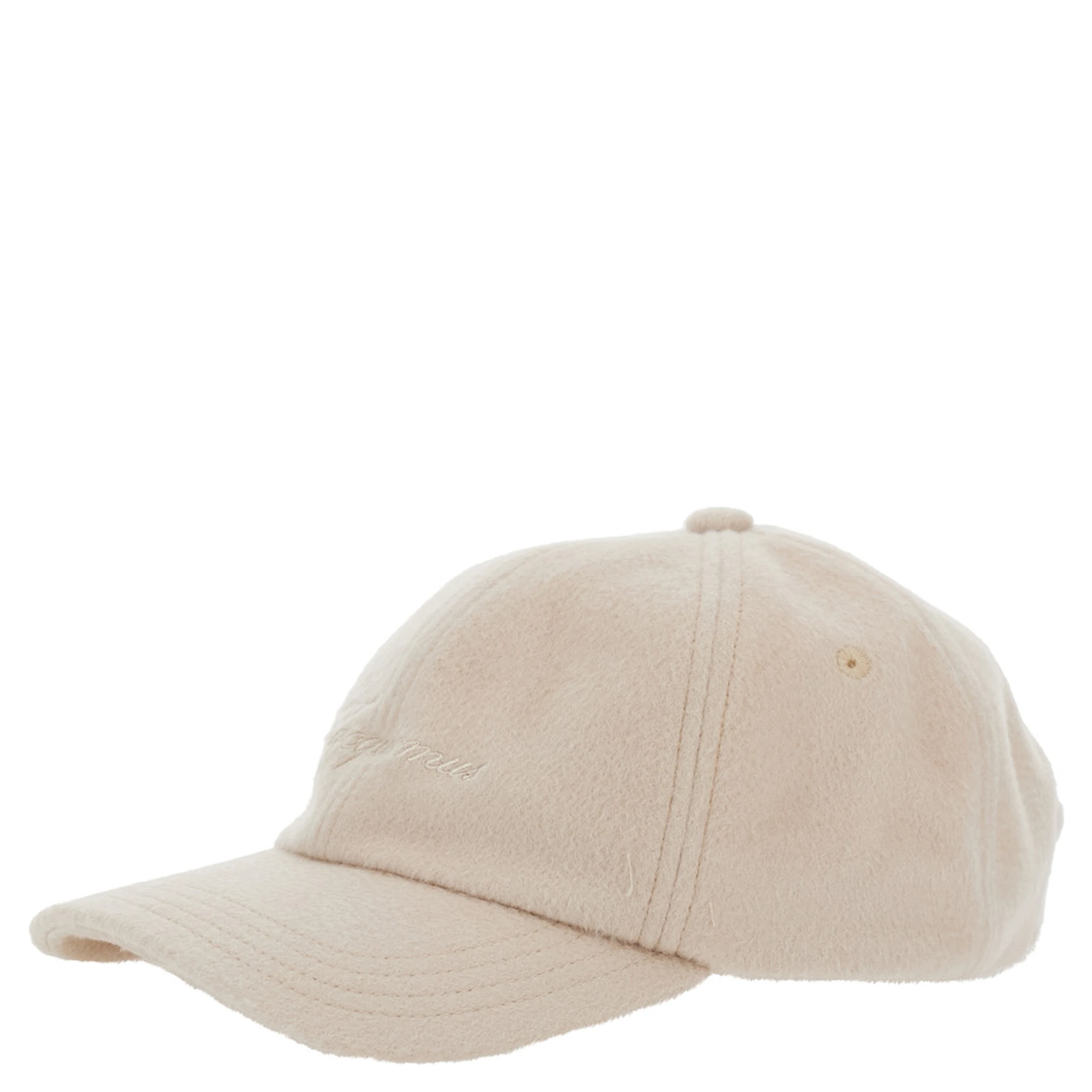 Beige Baseball Cap with Logo Lettering Embroidery on the Front in Wool Man