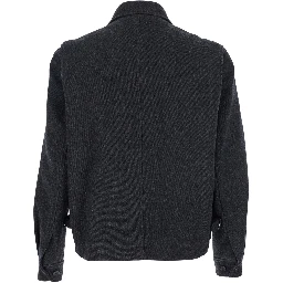 Classic A-2  Grey Jacket with Classic Collar and Front Button and Zip Closure in Wool Blend Stretch Man