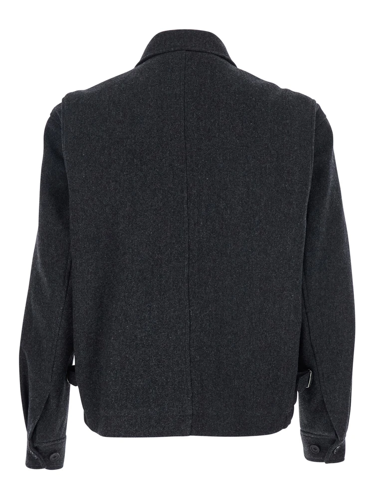 Classic A-2  Grey Jacket with Classic Collar and Front Button and Zip Closure in Wool Blend Stretch Man alternative