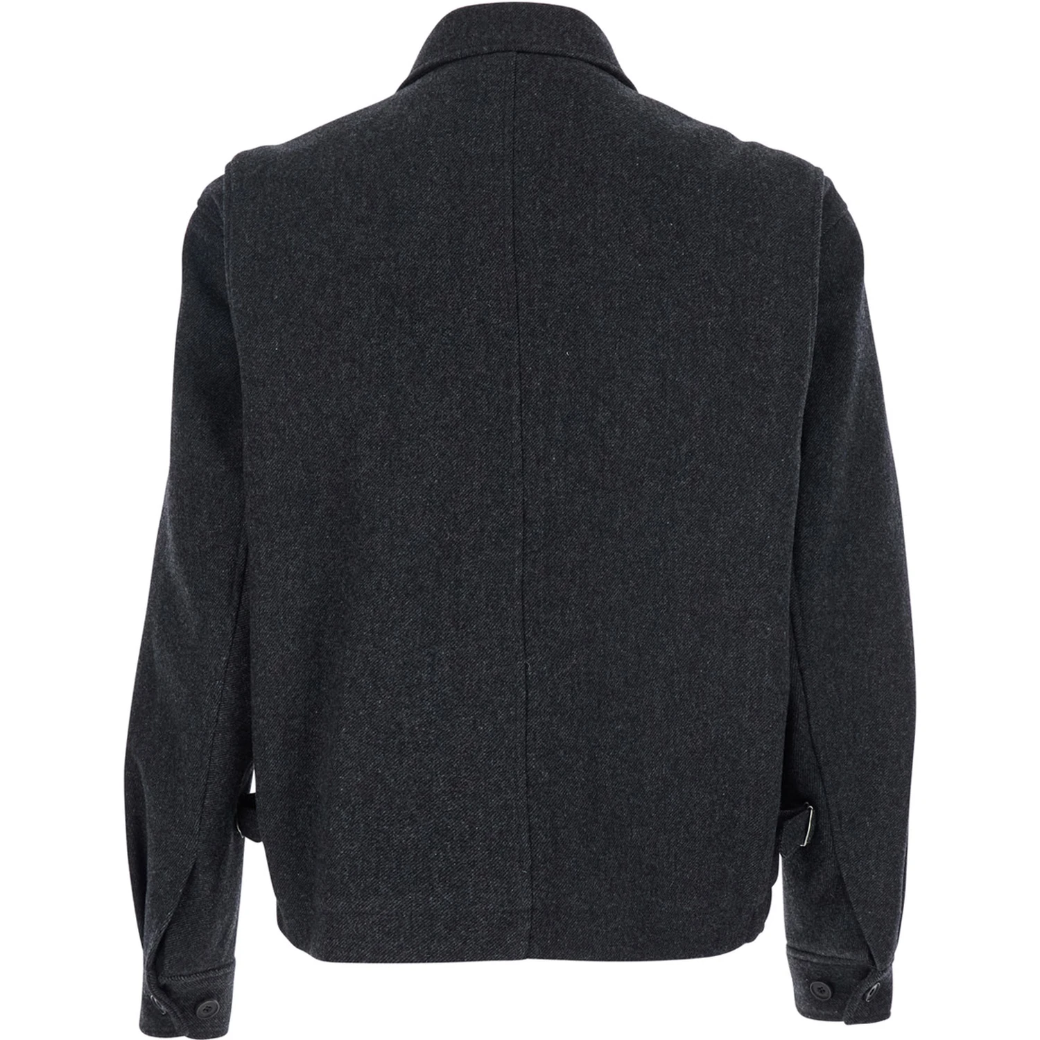 Classic A-2  Grey Jacket with Classic Collar and Front Button and Zip Closure in Wool Blend Stretch Man