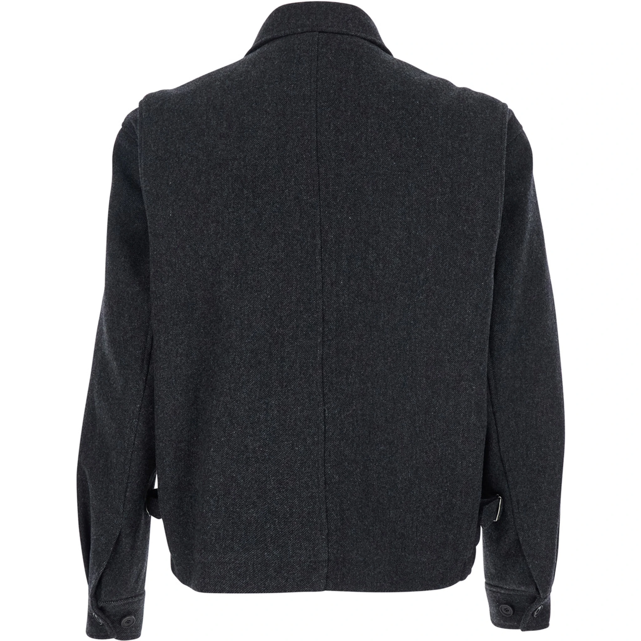 Classic A-2  Grey Jacket with Classic Collar and Front Button and Zip Closure in Wool Blend Stretch Man