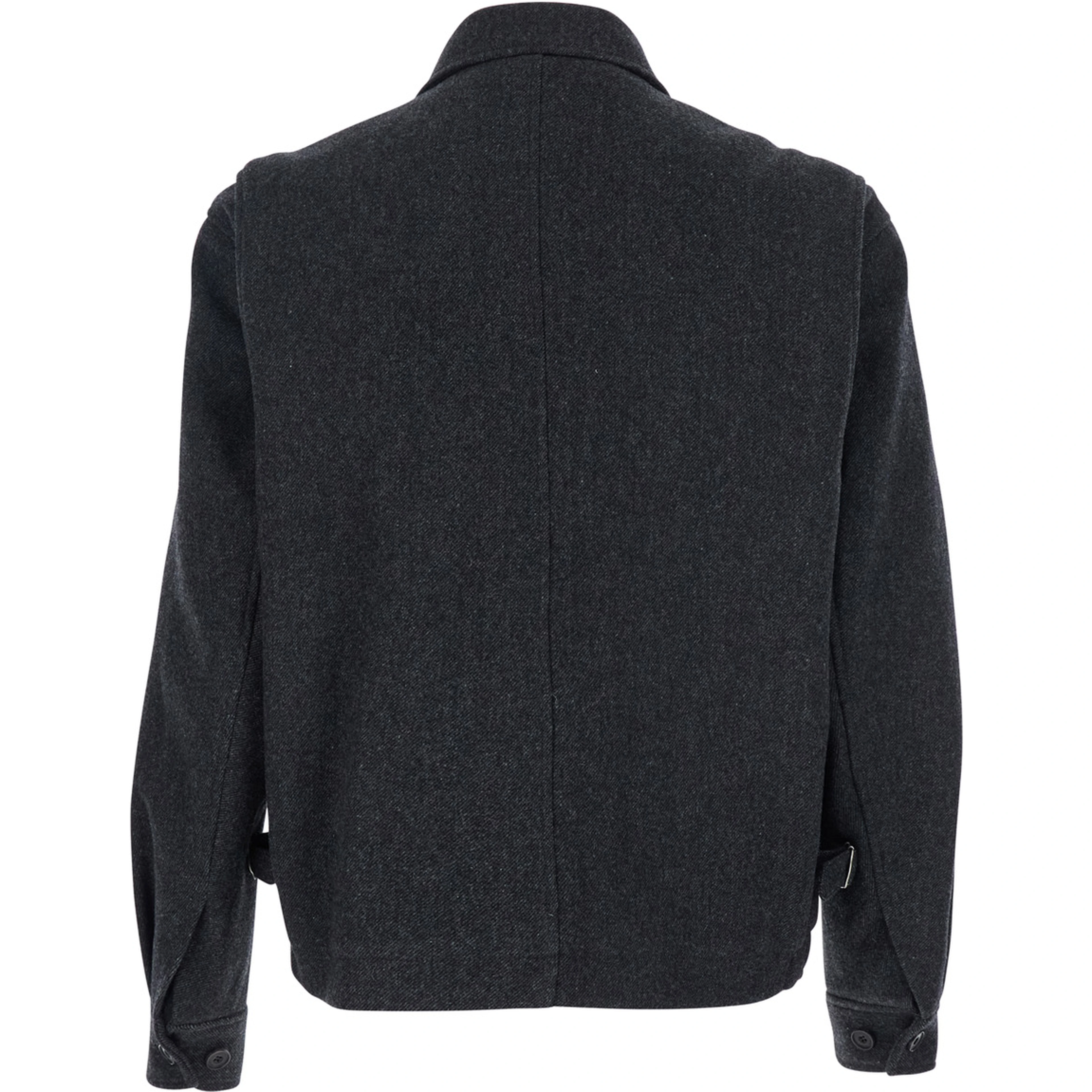 Classic A-2 Grey Jacket with Classic Collar and Front Button and Zip Closure in Wool Blend Stretch Man