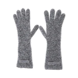 Les Gants Gros Grain Grey Gloves with Logo Patch on the Front in Wool Blend Woman